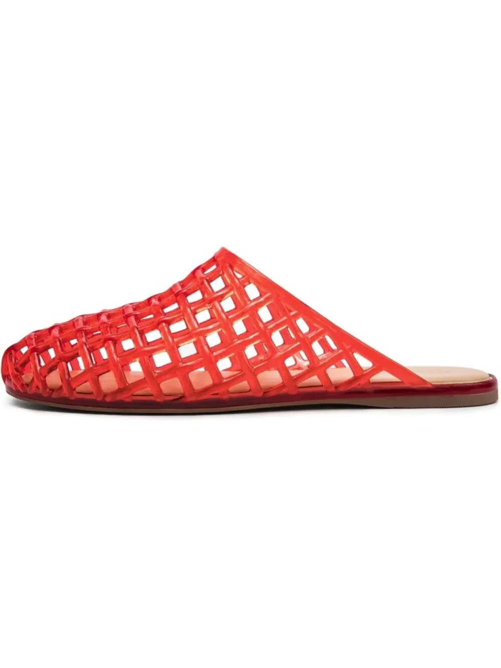 Women's Red Clear Mesh Hollow Slip On Closed Toe Jelly Casual Flat Sandals